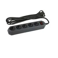 Фильтр сетевой с заземлением с выключателем 5 гнезд 3 метра 10А, 3x0,75мм2 ПВС черный Китай ЭРА USF-5es-3m-B