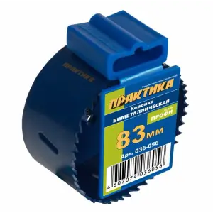 Коронка биметаллическая D=83 мм (3 1/4"), клипса, ПРАКТИКА