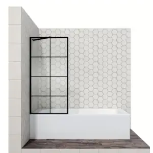 Шторка для ванны Ambassador Bath Screens 700x1400, 1 место, профиль черный, прозрачное стекло, с декором (квадраты)