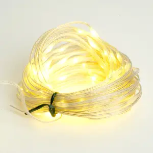Гирлянда линейная Роса (на плоском проводе) 220V, 100 LED 10м, 2700К, IP 20, прозрачный шнур 3м, FERON CL578