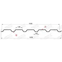 Профнастил "Металлпрофиль" МП-35(Тип), 0.9 мм, оцинкованный 1.076 * м2
